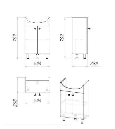 Тумба под раковину в ванной напольная Grossman КРИТ-ЭКО 50 см, белая